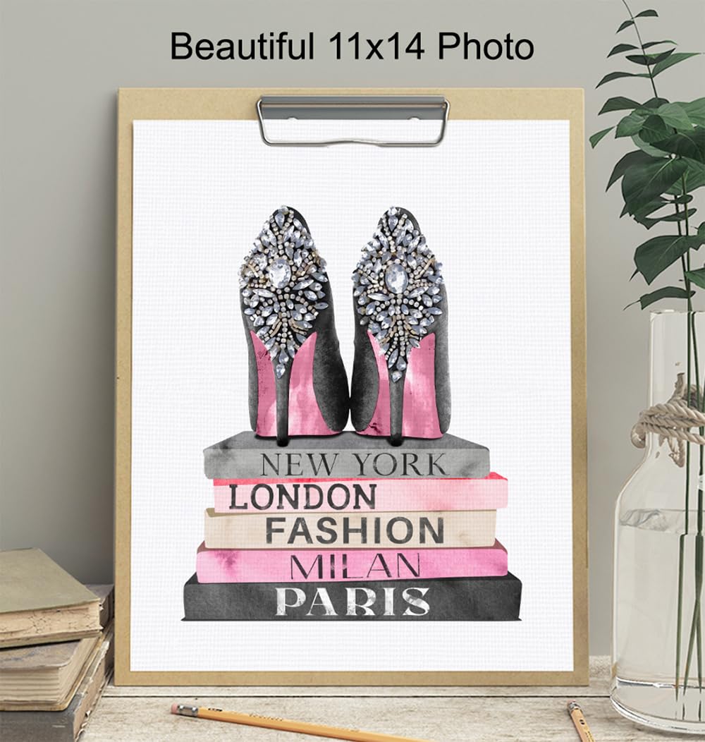 Glam Fashion Design Wall Art 11×14 – Luxury Gift for Women – Pink Black Poster – Girls Bedroom, Living Room Decor – Fashion Wall Art for Women –