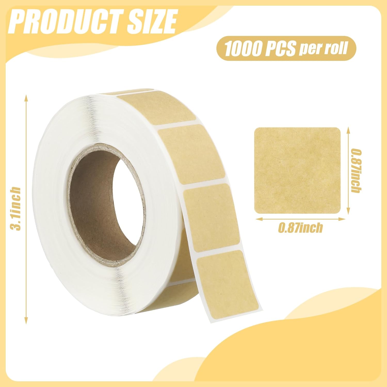 Qilery 9000 unidades9 rollos de calcomanías cuadradas de 0.87 pulgadas, calcomanías de tiro autoadhesivas, etiquetas de papel kraft para práctica de