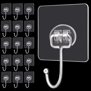JUDEWY Ganchos adhesivos grandes, paquete de 16 piezas de 44 libras (máx.), ganchos adhesivos resistentes, ganchos transparentes impermeables para JUDEWY Ganchos adhesivos grandes, paquete de 16 piezas de 44 libras (máx.), ganchos adhesivos resistentes, ganchos transparentes impermeables para