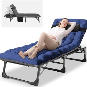 NAIZEA Sillón plegable para exteriores, catre plegable 3 en 1 con colchón, sillas reclinables de patio de 4 posiciones, silla reclinable plegable NAIZEA Sillón plegable para exteriores, catre plegable 3 en 1 con colchón, sillas reclinables de patio de 4 posiciones, silla reclinable plegable