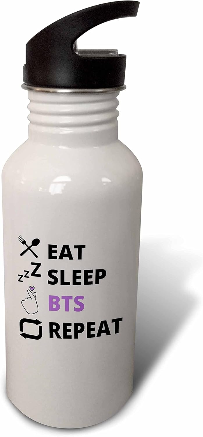 3dRose Eat Sleep BTS Repeat KPOP ilustraciones Fanmade Merch Design – Botellas de agua (wb-360940-2)