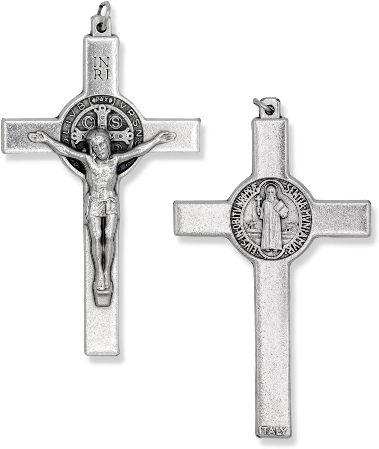 Crucifijo XL de San Benito Crucifijo de borde recto para hacer rosario  Crucifijo oxidado de plata XL de 3 pulgadas para rosario de San Benito o