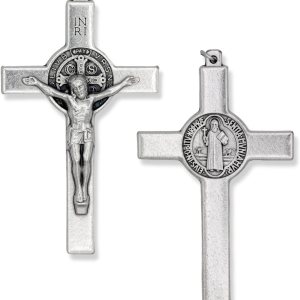 Crucifijo XL de San Benito Crucifijo de borde recto para hacer rosario  Crucifijo oxidado de plata XL de 3 pulgadas para rosario de San Benito o Crucifijo XL de San Benito Crucifijo de borde recto para hacer rosario  Crucifijo oxidado de plata XL de 3 pulgadas para rosario de San Benito o
