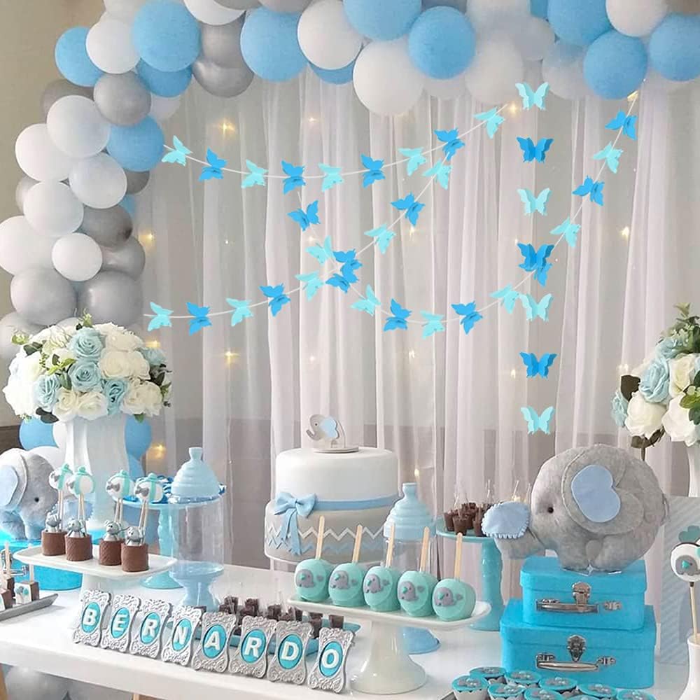 Guirnalda de papel de mariposa azul 3D para colgar en el hogar, decoración de techo, fiesta de cumpleaños, baby shower, boda, suministros de