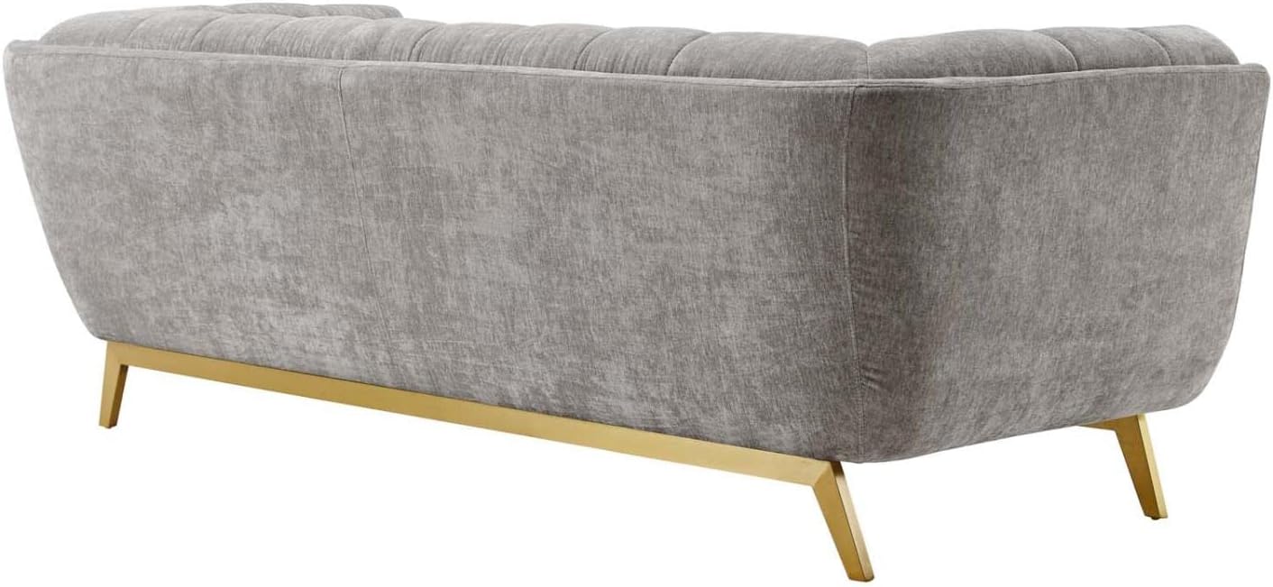 Modway Bestow – Sofá capitoné de terciopelo de rendimiento, gris claro