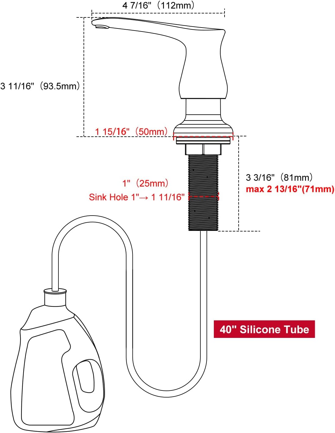 GAGALIFE Dispensador de jabón para fregadero de cocina, dorado cepillado, dispensador de jabón debajo del fregadero con kit de tubo de extensión de