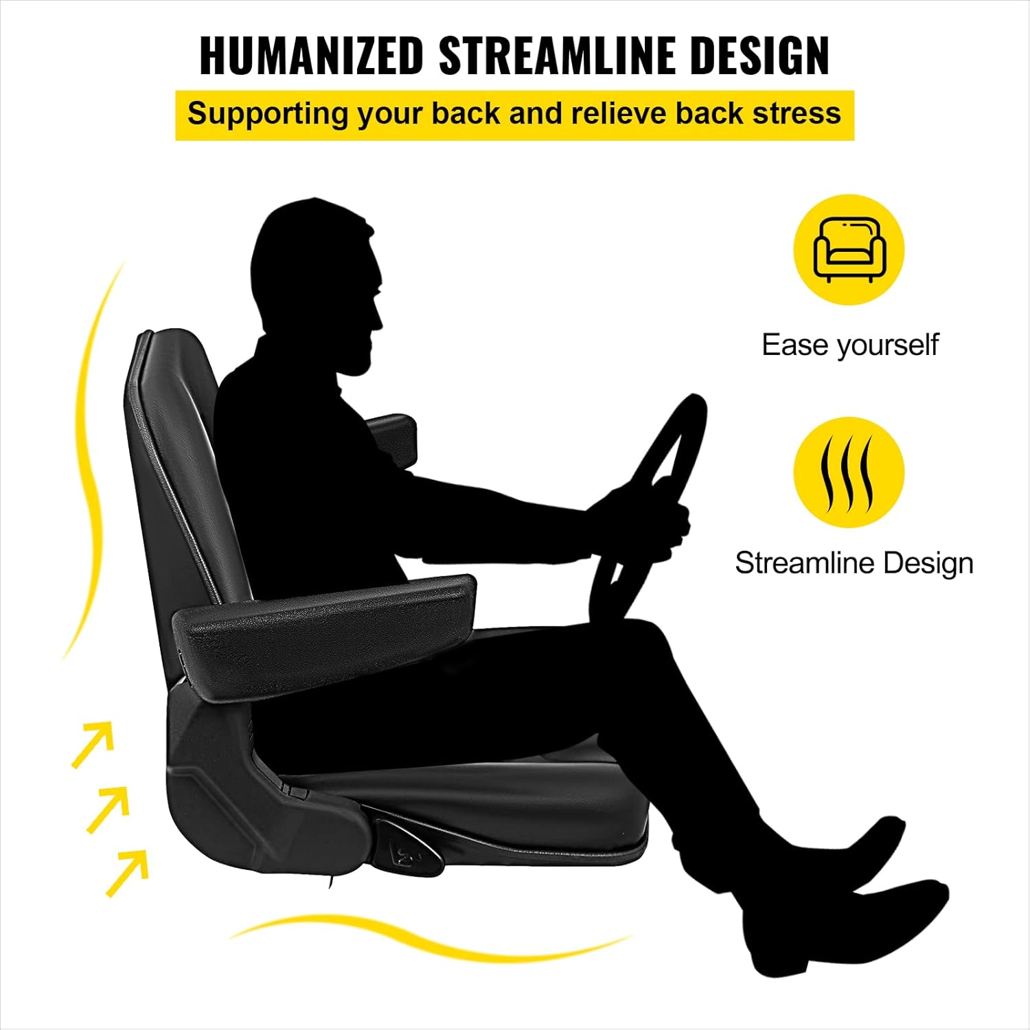 Bestauto Asiento de carretilla elevadora plegable universal con cinturón de seguridad retráctil, reposabrazos, asiento ajustable para excavadora,