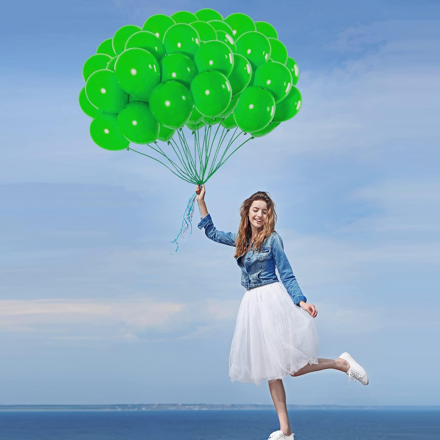 Paquete de 50 globos de color verde manzana brillante de 12 pulgadas, helio verde manzana brillante para fiesta de feliz cumpleaños, globos de látex