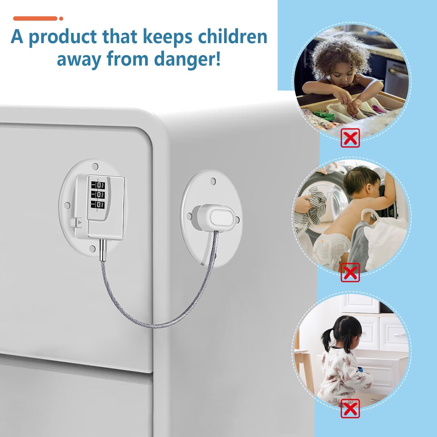 Paquete de 4 cerraduras de nevera combinadas para refrigerador, sin llave, cerraduras para gabinete para niños, mini cerraduras para nevera, sin