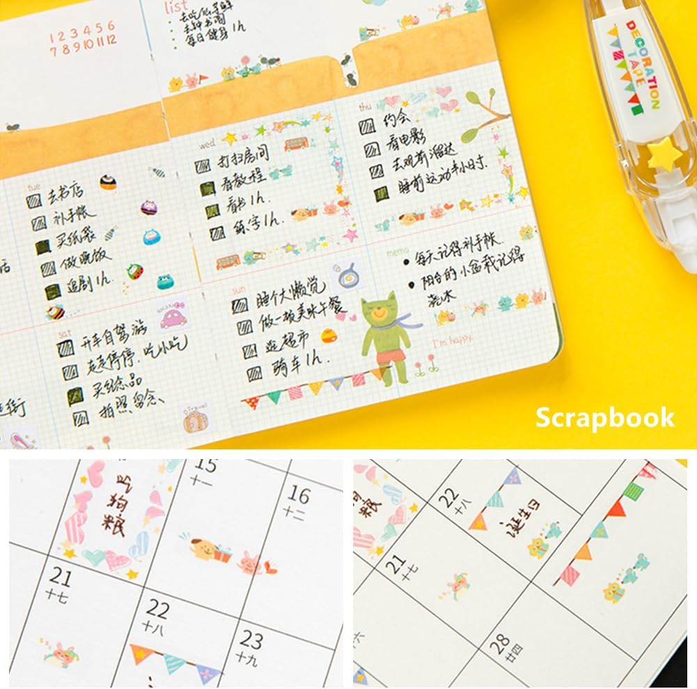 Ally-Pocket – Bolígrafo de cinta decorativa tipo prensa de animales lindos para bricolaje, cinta Washi de corrección para álbumes de recortes,