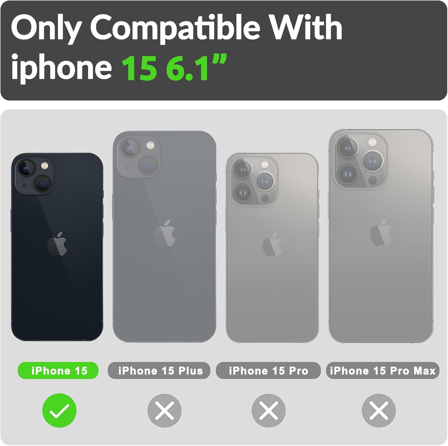 Funda transparente para iPhone 15 con soporte de anillo, funda transparente con correa de mano y soporte, soporte para automóvil, 6.1 pulgadas