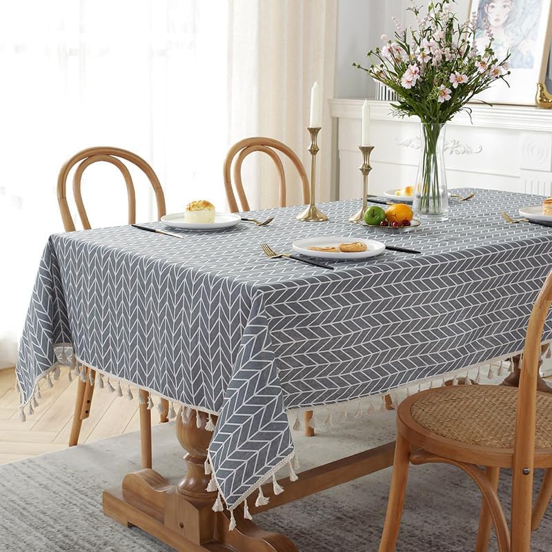 Mantel rectangular de pastoral con borlas, mantel de algodón y lino, resistente al polvo y a las arrugas, lavable, decoración de granja, picnic y