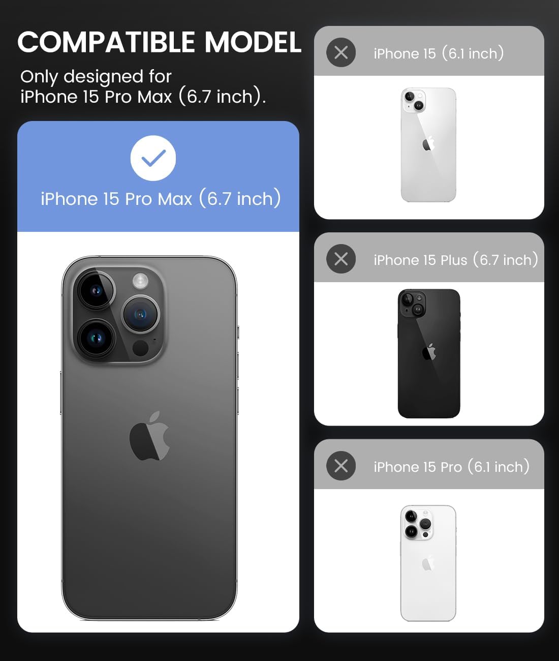 Caka Funda para iPhone 15 Pro Max con soporte, soporte magnético de anillo de 360, grado militar, a prueba de golpes, translúcido, funda trasera