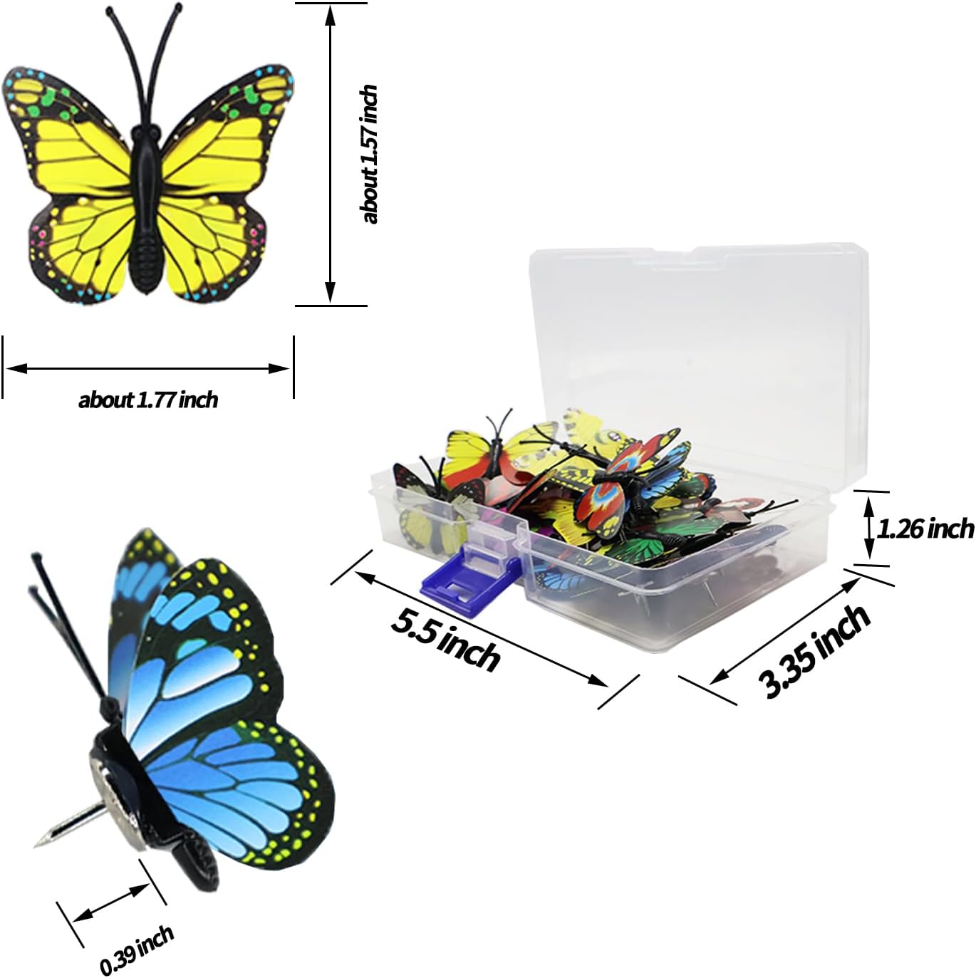 Sohalejr 30 piezas de alfileres decorativos con diseño de mariposas, tachuelas planas para tablón de anuncios, fotos, mapas de pared y otras
