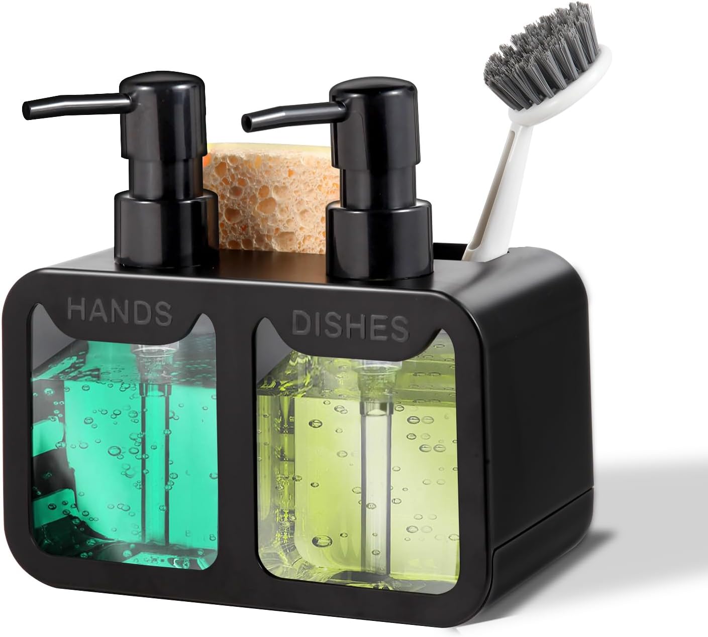 Juego de dispensador de jabón de cocina, con jabón de manos y platos, organizador de esponja y soporte para cepillo 4 en 1, dispensador de jabón