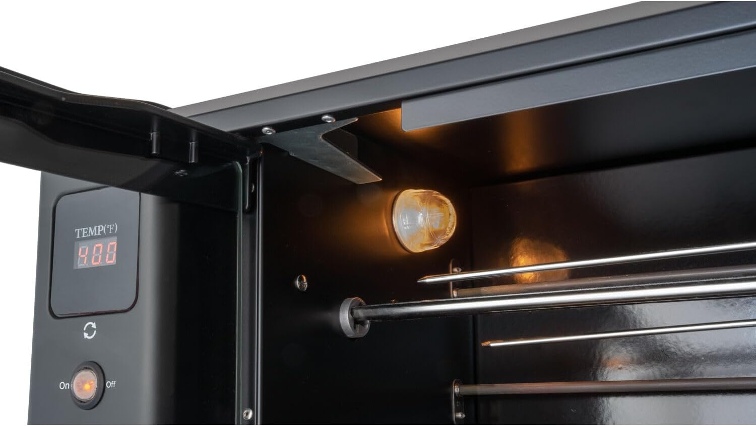 Brazilian Flame Asador de parrilla con 2 pinchos giratorios automáticos para interiores para pollo, filete, pescado, barbacoa de estilo brasileño,