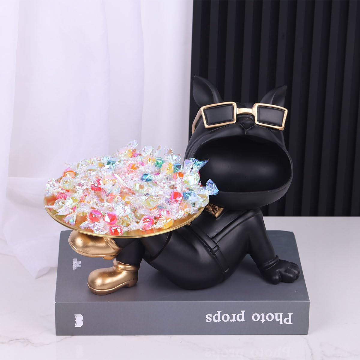 Bandeja de bulldog francés negro  Tazón de caramelo y soporte para llaves, bandeja de almacenamiento de joyas  Ideal para decoración moderna del