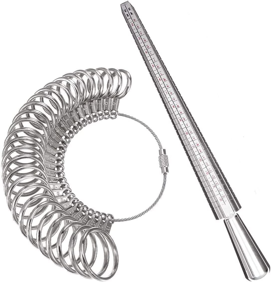 AMERICAN PHOENIX Herramienta de medición de anillo, calibre de anillo de metal con anillo de aluminio, kit de medidores de joyería para mujeres y