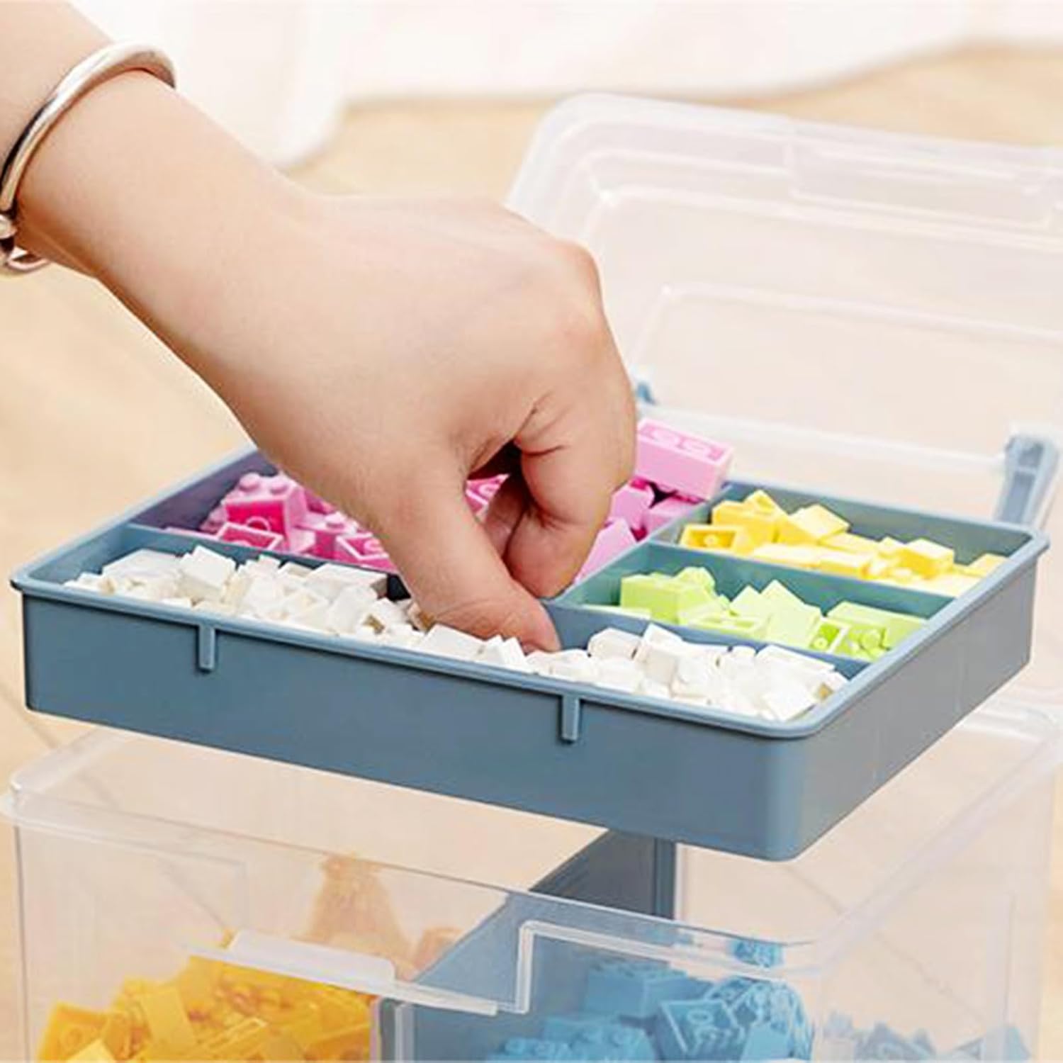 Clear Craft – Caja de almacenamiento apilable con bandeja de almacenamiento, contenedor de almacenamiento multiusos de plástico para almacenar