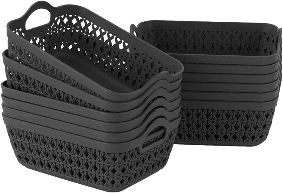 Zerdyne 12-Pack Mini Plastic Storage Baskets Trays, Gray Tiny Storage Baskets