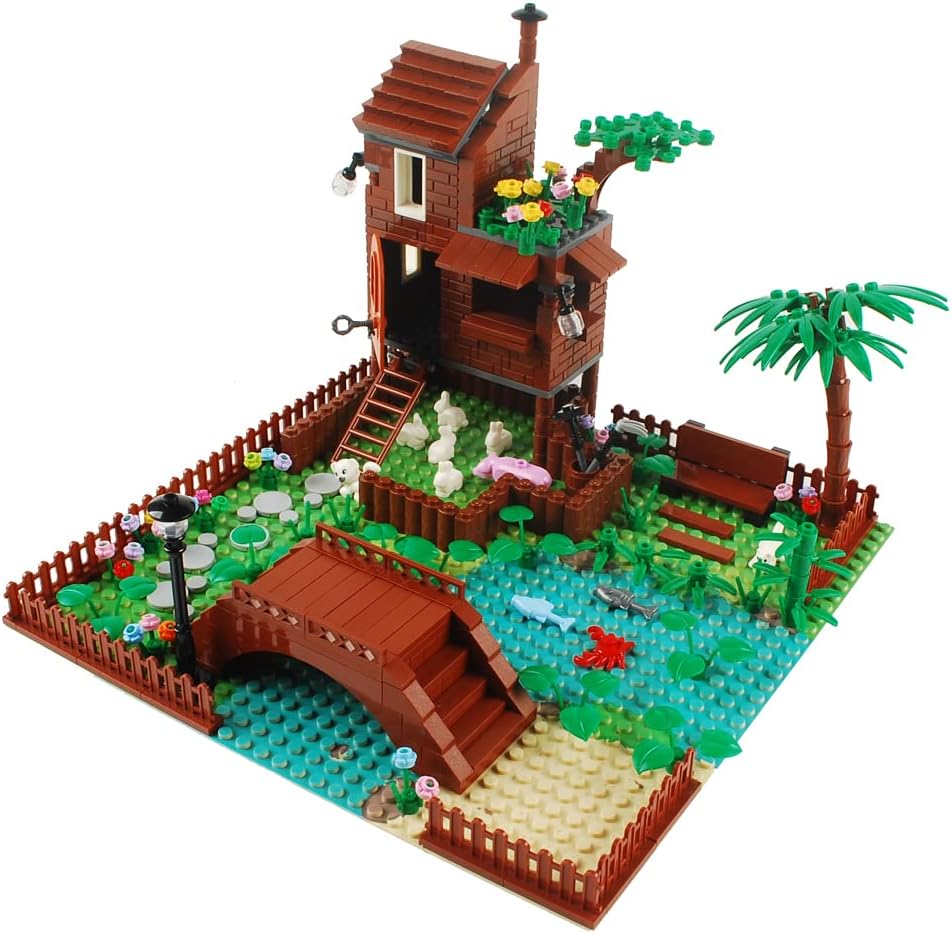 Bloques de construcción de granja de jardín, accesorios de sedería de parque, juego de plantas de ladrillos de construcción, juego de construcción