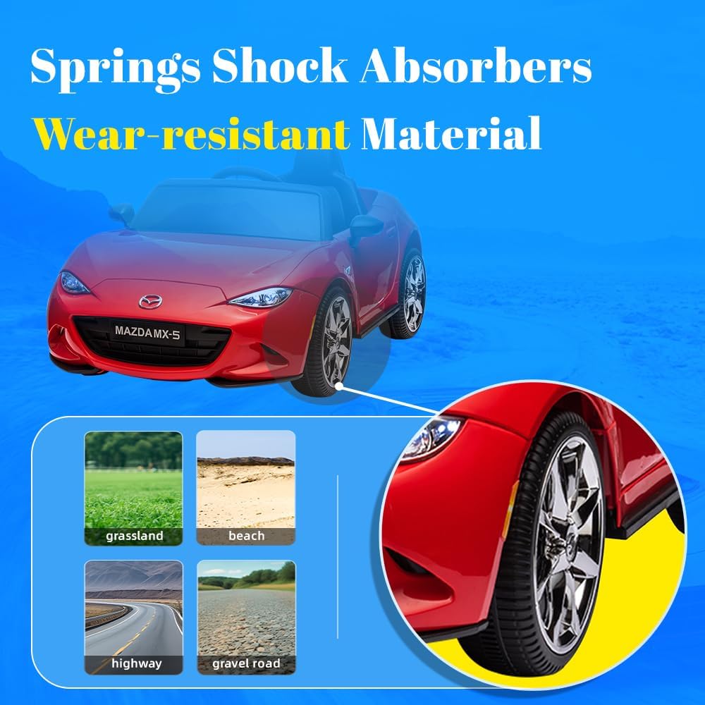 Vehículo eléctrico Mazda MX-5 de 12 V, con licencia para niños, con control remoto para padres, luces, música, juguetes de 4 ruedas (rojo)