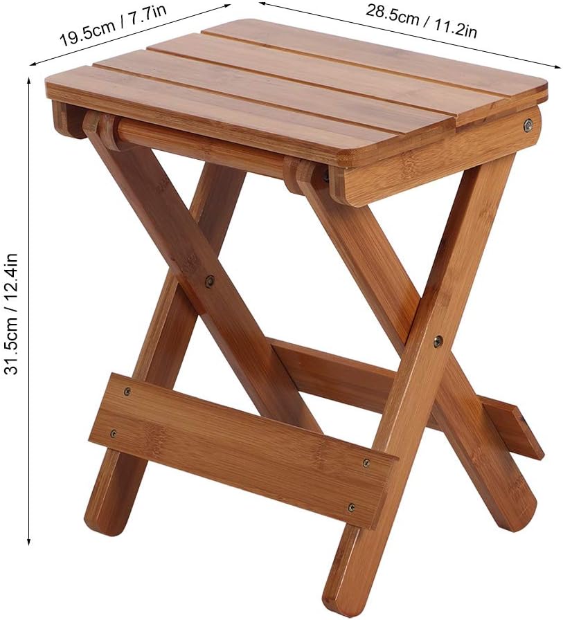 Taburete de asiento de bambú, compacto 11.2 x 7.7 x 12.4 in, taburete plegable de bambú, silla plegable de madera para usar en tu sala de estar,