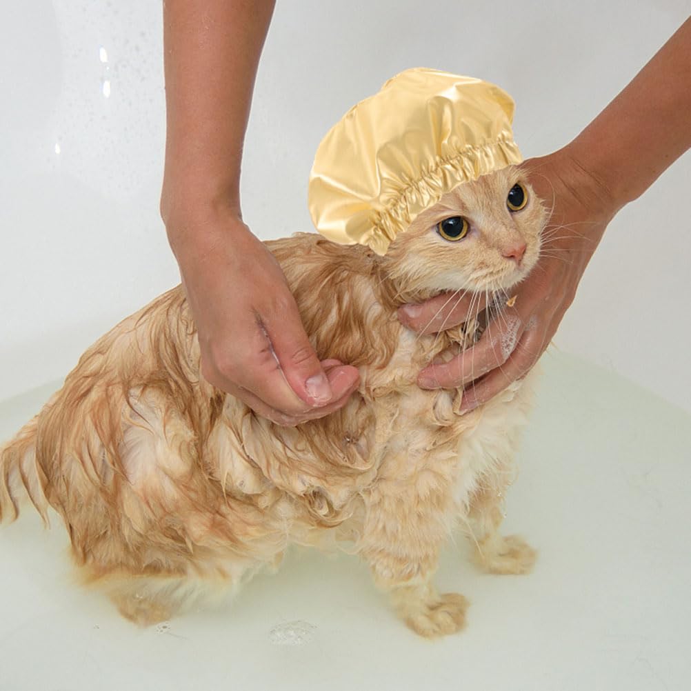 LOGOFUN Gorro de ducha para mascotas, sombrero envolvente para la cabeza de gato, cubierta reutilizable para orejas de baño con correa ajustable,