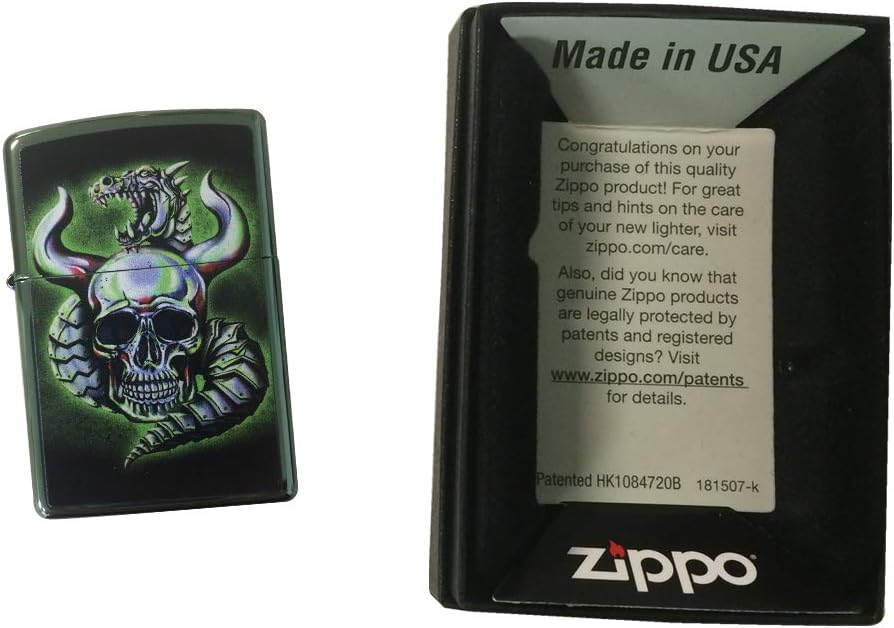 Zippo Encendedor personalizado – Dragón metálico camaleón y calavera