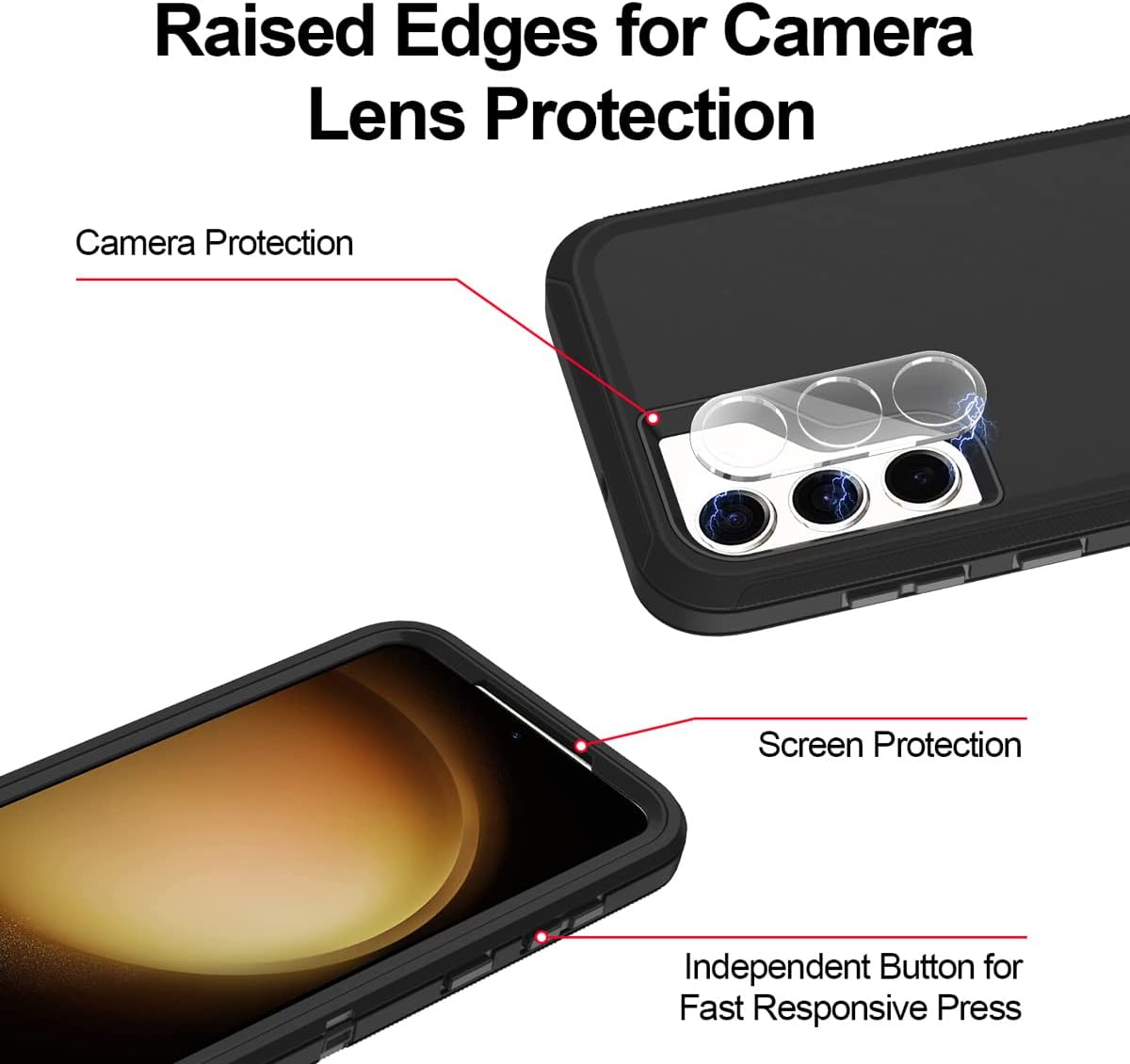 I-HONVA Funda para Samsung Galaxy S23 Plus, S23 Plus de 6.6 pulgadas con 2 protectores de pantalla + 2 protectores de lente de cámara, resistente a
