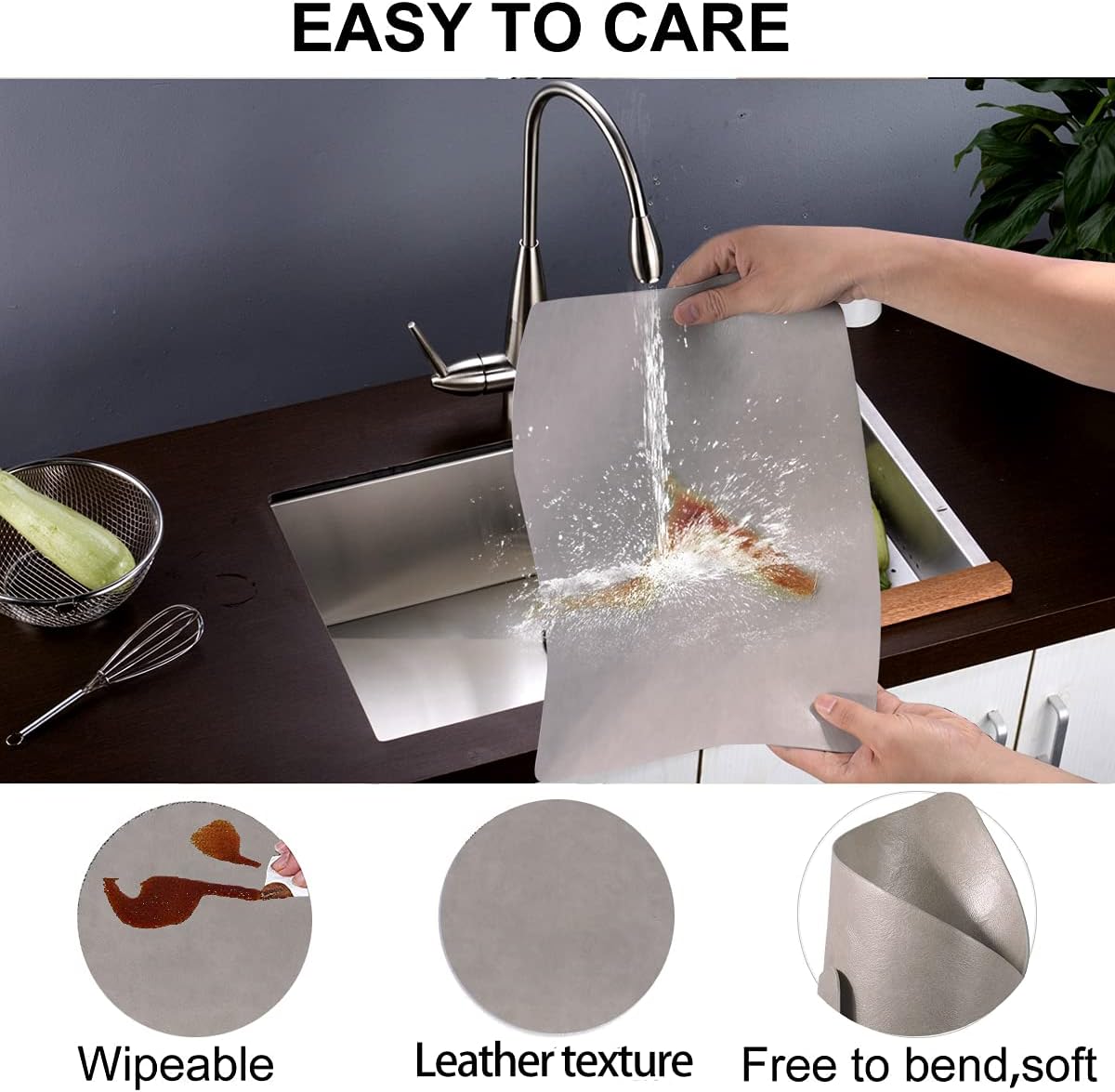 Juego de 4 manteles individuales para mesa de comedor, diseño clásico, de piel sintética, ecológicos, impermeables y resistentes a las manchas,