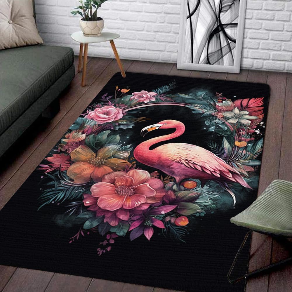 Alfombras de flamenco para adolescentes y adultos, alfombra de flamenco floral, alfombra con estampado de flamencos, alfombra con estampado de