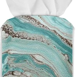 Biyejit Caja de pañuelos cuadrada de mármol verde azulado, soporte ligero para caja de pañuelos de piel sintética, moderno organizador decorativo Biyejit Caja de pañuelos cuadrada de mármol verde azulado, soporte ligero para caja de pañuelos de piel sintética, moderno organizador decorativo