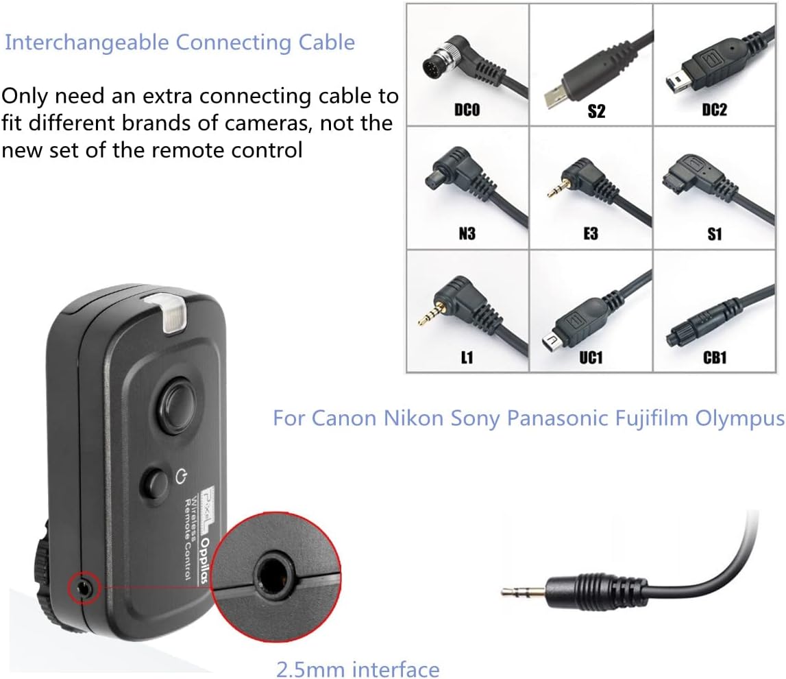 Pixel Control remoto inalámbrico de liberación del obturador RW221 DC0 compatible con Nikon Z9, D3, D4, D5, D6, D800, D850, D800E, D810, D810A,