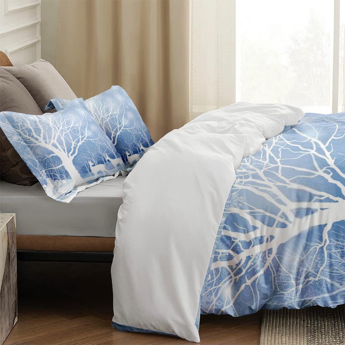 Juego de funda de edredón, juego de ropa de cama de árbol de invierno de nieve para niños y adultos, decoración de dormitorio, juego de funda de