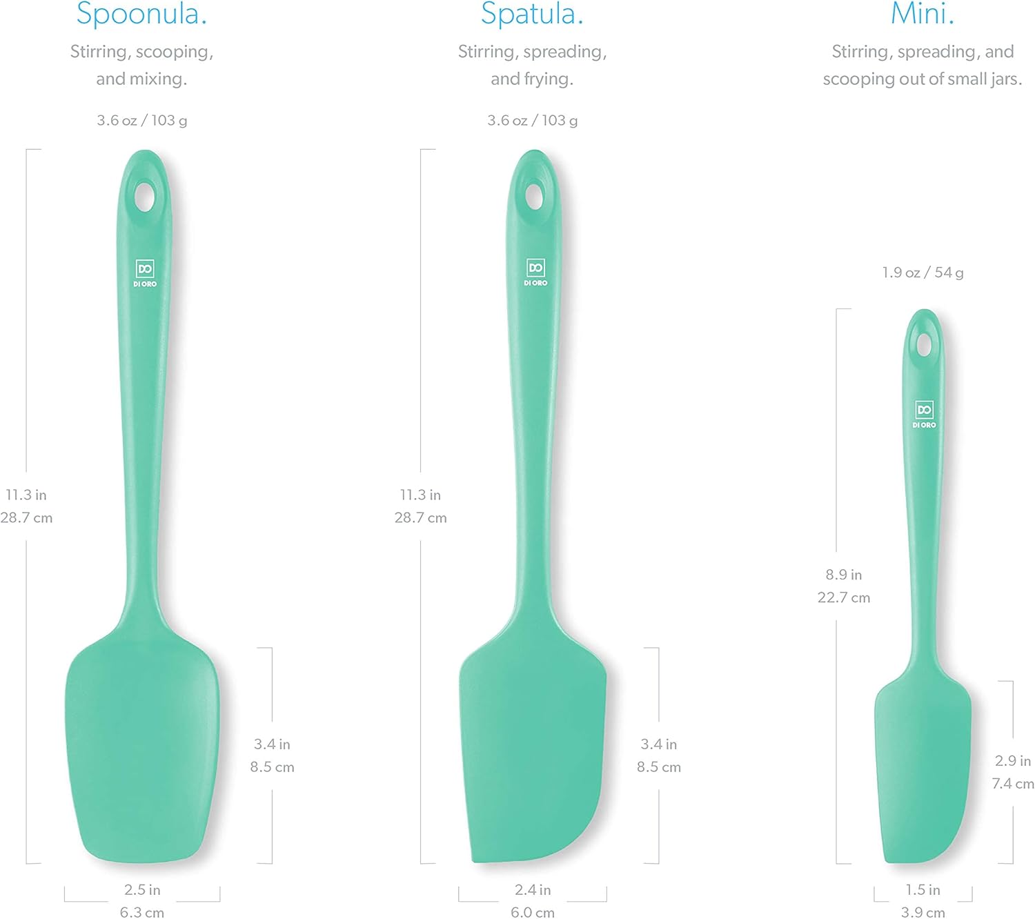 DI ORO Juego de espátulas de silicona  Espátulas de cocina de goma para hornear, cocinar y mezclar  Resistente al calor a 600 F y libre de BPA