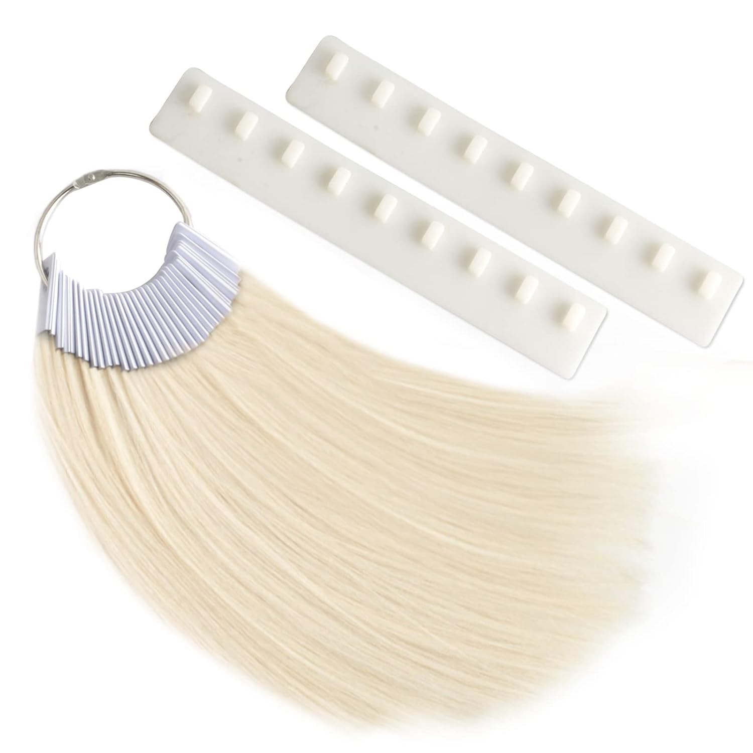 MEckily 30 muestras de cabello humano para pruebas, muestras de color para anillos de color de salón, 2 soportes para muestras (8 pulgadas rubio más