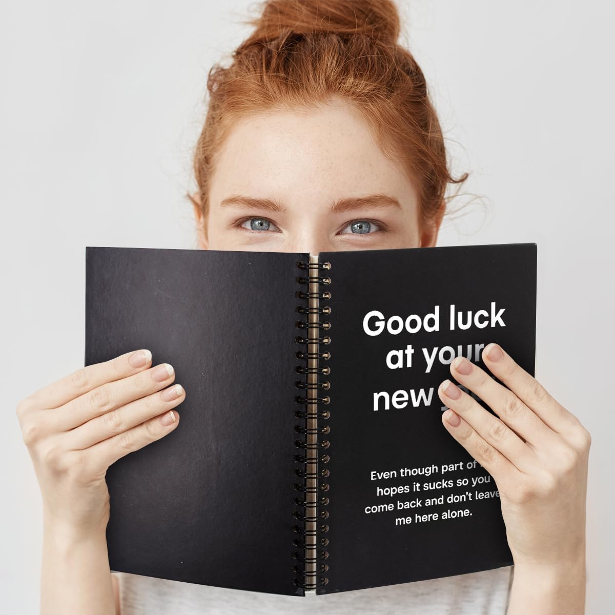 QYUVK Good Luck At Your New Job – Cuadernos en espiral de tapa dura de 160 páginas de 6 x 8 pulgadas para escribir y dibujar, divertido diario negro
