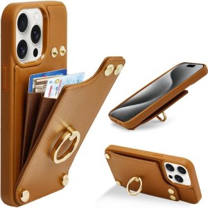 LAMEEKU Funda tipo cartera para iPhone 15 Pro con soporte para tarjetas, funda de piel sintética con ranuras para tarjetas, soporte de anillo de LAMEEKU Funda tipo cartera para iPhone 15 Pro con soporte para tarjetas, funda de piel sintética con ranuras para tarjetas, soporte de anillo de