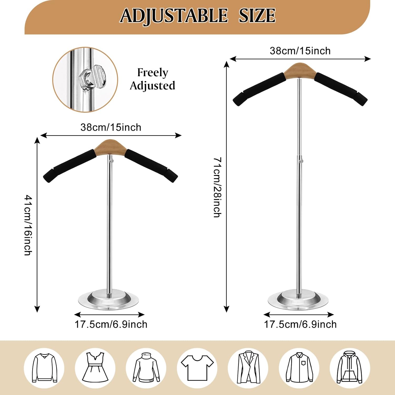 Soporte de exhibición ajustable para camiseta, estante de ropa de metal negro, 16-27.9 pulgadas