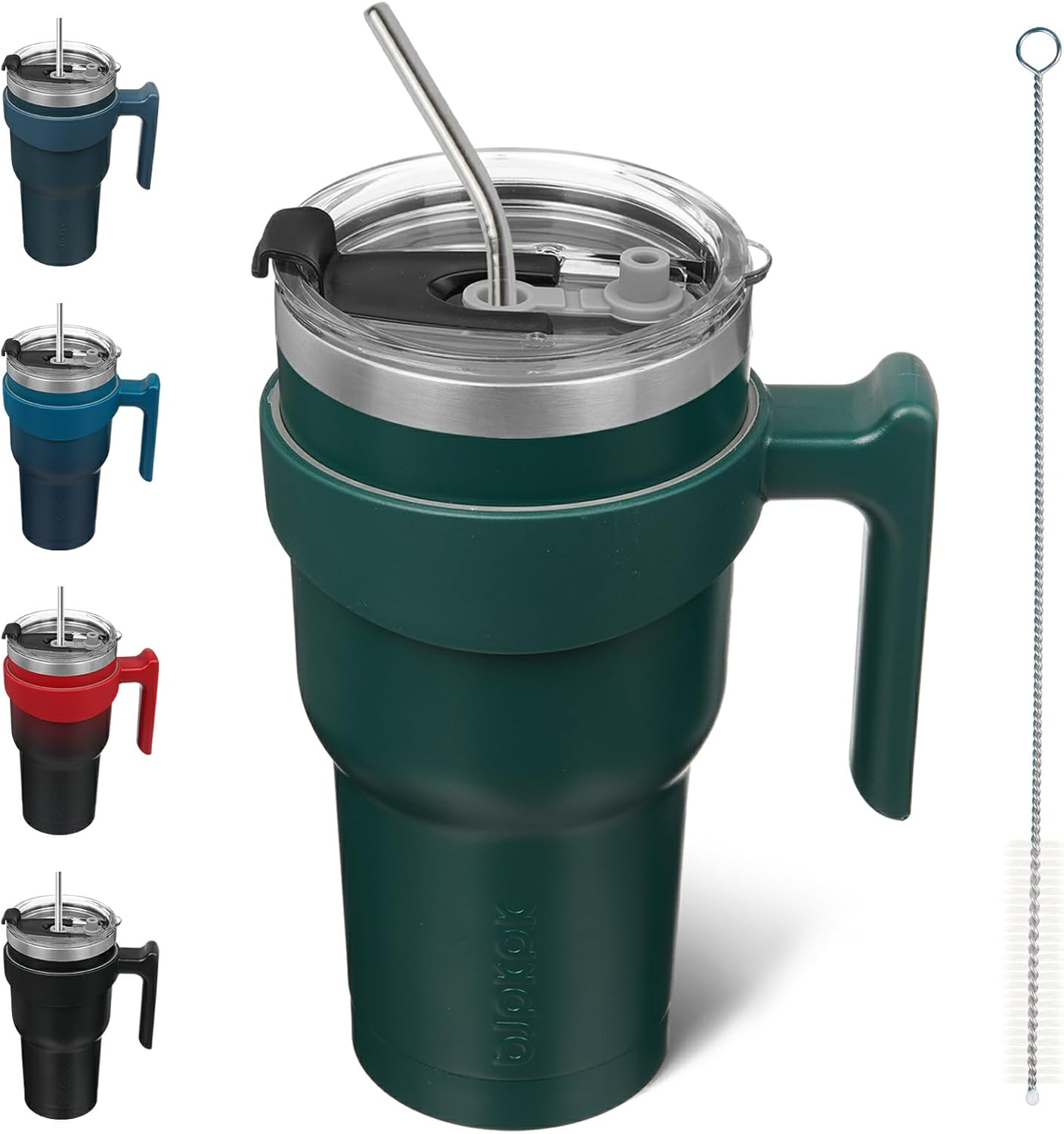 BJPKPK Vaso con asa y pajita, vaso aislado de 30 onzas con tapa, taza de café de acero inoxidable, taza de viaje, verde militar