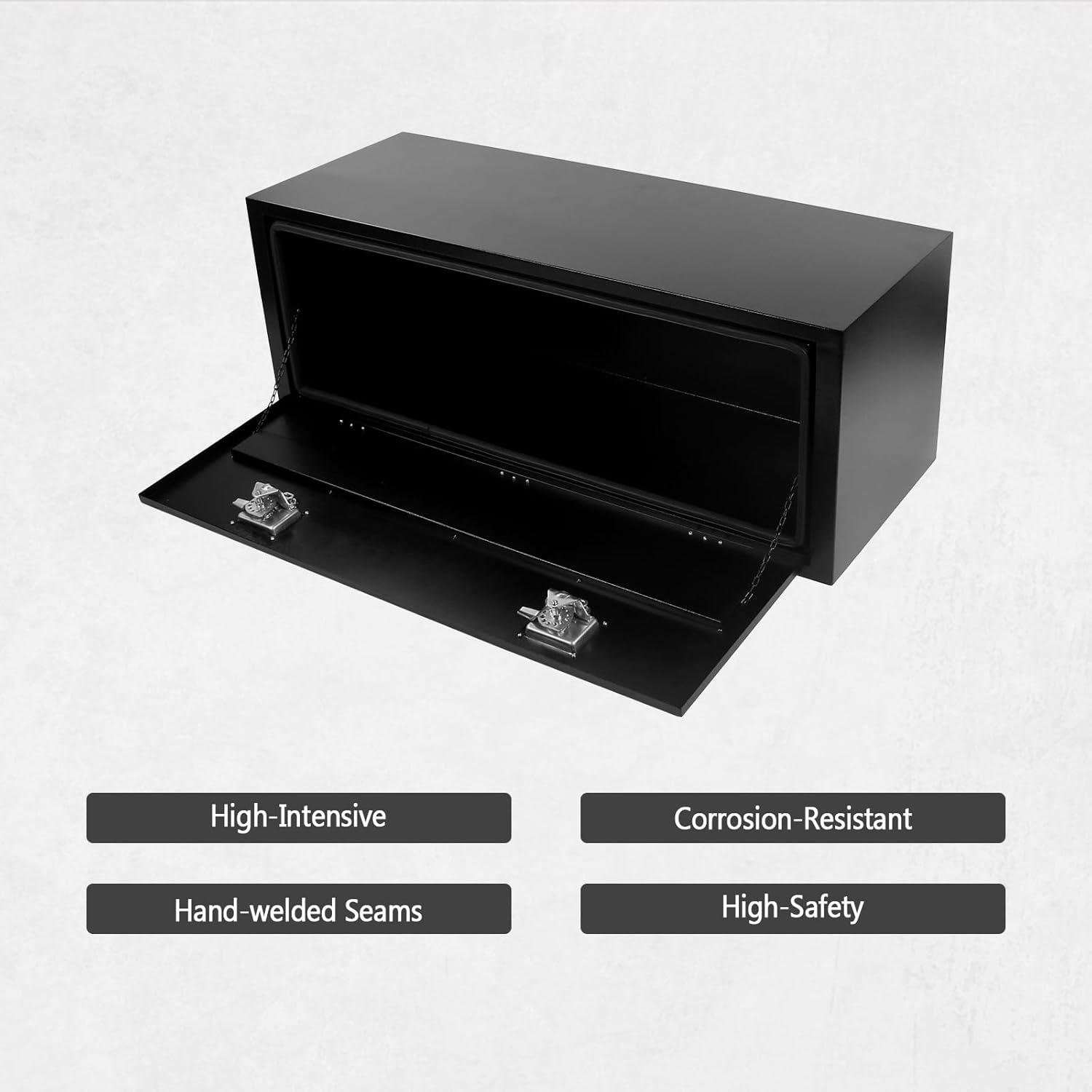 Caja de herramientas de acero negro de 48 pulgadas, para camión, automóvil, remolque, recogida en exteriores, caja de herramientas debajo de la