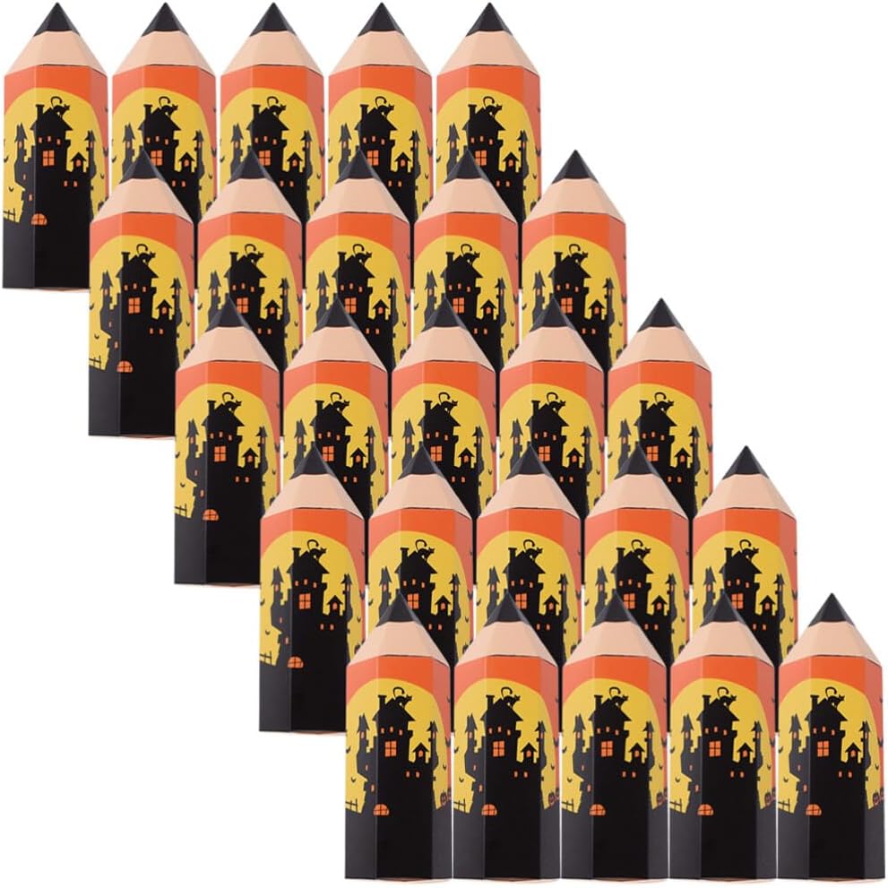 Suministros de fiesta, 50 unidades de Halloween con forma de lápiz, caja de regalo de dulces, cajas de golosinas para dulces, contenedor para