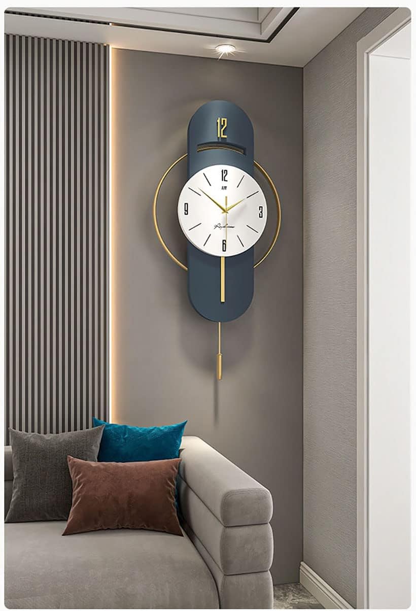 FLOERROYALE Reloj de pared grande para decoración de sala de estar, moderno reloj de pared silencioso de metal de madera, reloj de pared con