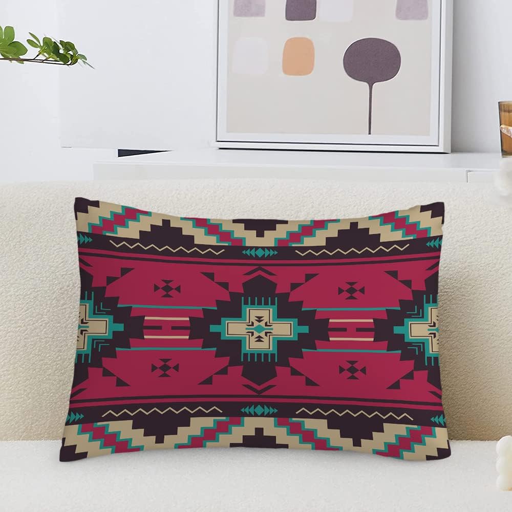 Yekiua Funda de almohada con patrón étnico, patrón tribal nativo del suroeste de América, funda de cojín rectangular para cama, sofá, tamaño King,