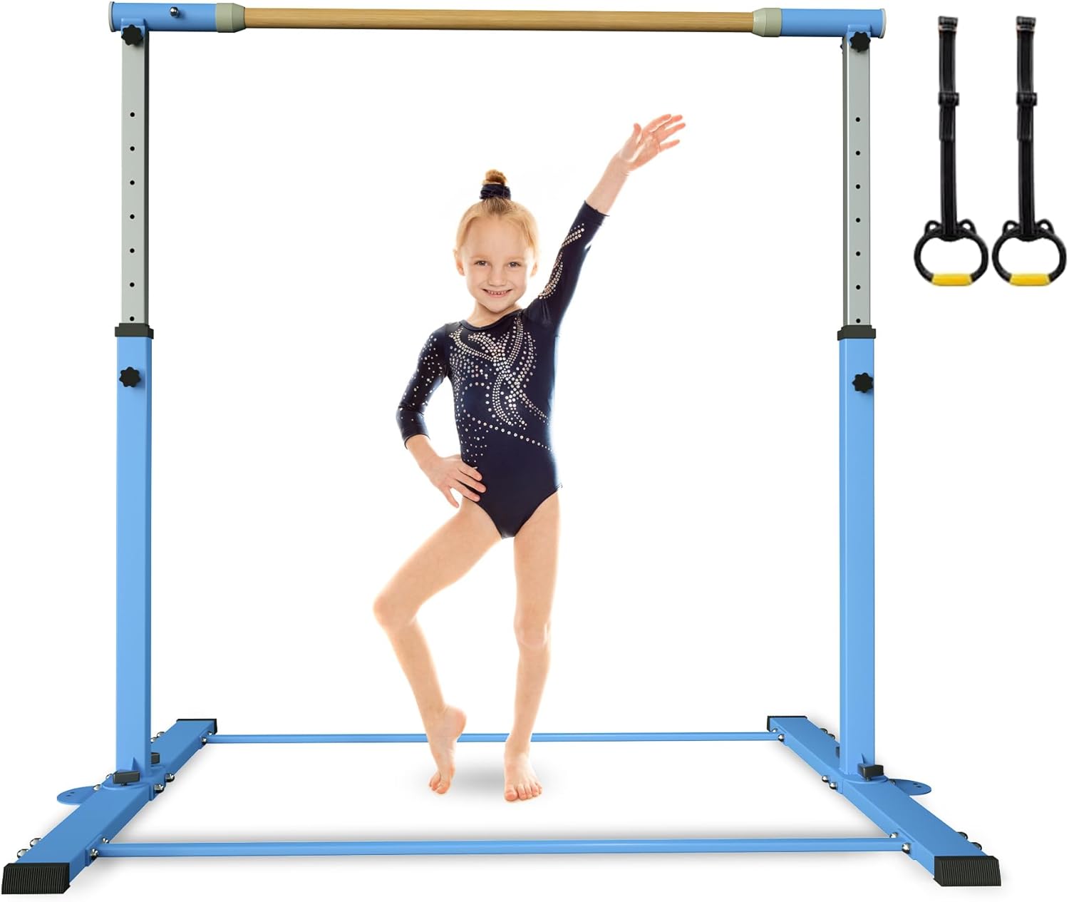 EL&ITWings Kip Bar de gimnasia, barra horizontal para niños y niñas, altura ajustable de 3 a 5 pies, equipo de gimnasio en casa, ideal para