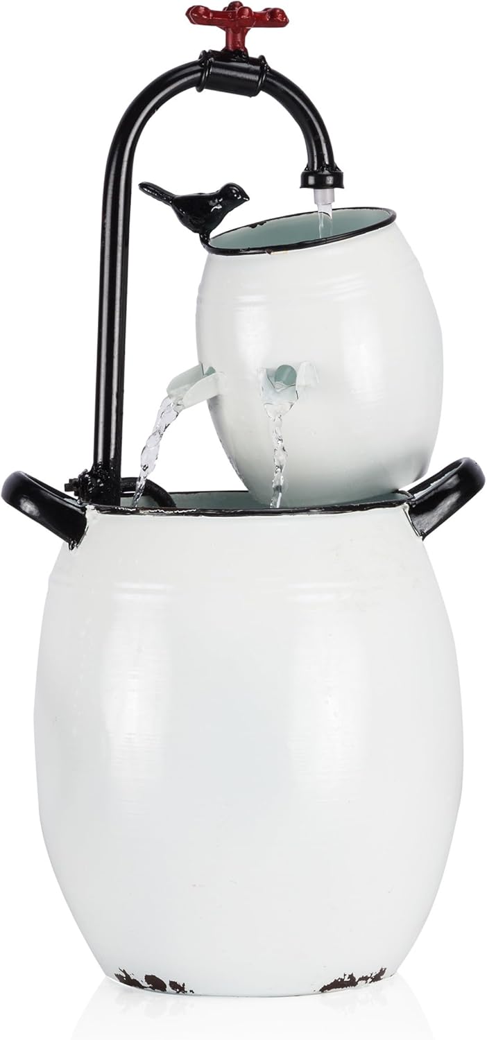 Alpine Corporation YHL428 – Fuente de agua para grifos y barriles de mesa para exteriores, fuente de decoración de mesa antigua de 19 pulgadas,