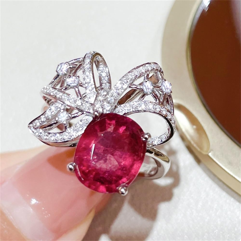 Anillo de plata de ley 925 con diamantes completos y brillantes de oro de 18 quilates, anillos de cóctel de rubí de talla ovalada de 3 quilates, con