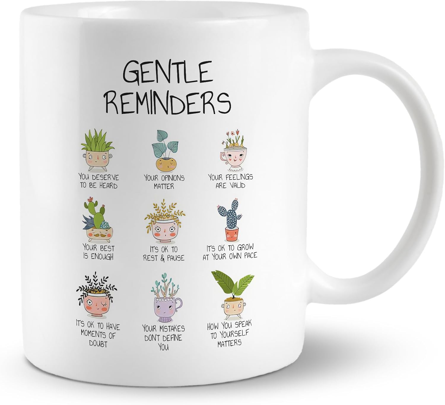 Taza de café inspiradora para mujer, con recordatorio suave, afirmaciones positivas, taza de cerámica de 11 onzas, taza de café y té, salud mental,