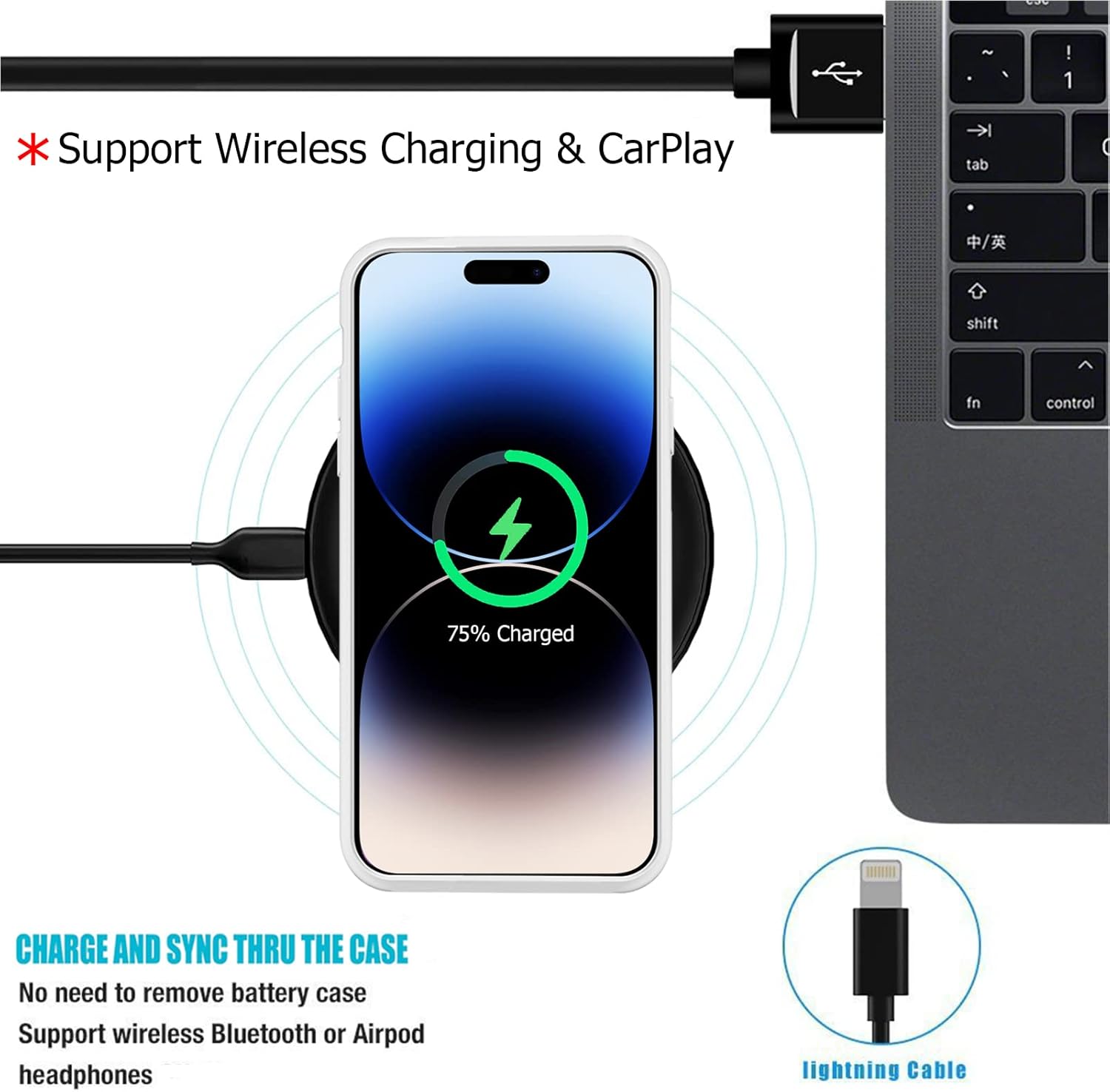 Funda de batería para iPhone 14 Pro, Full Encircle 7000mAh, recargable, inteligente, portátil, cargador portátil, paquete de batería extendida,